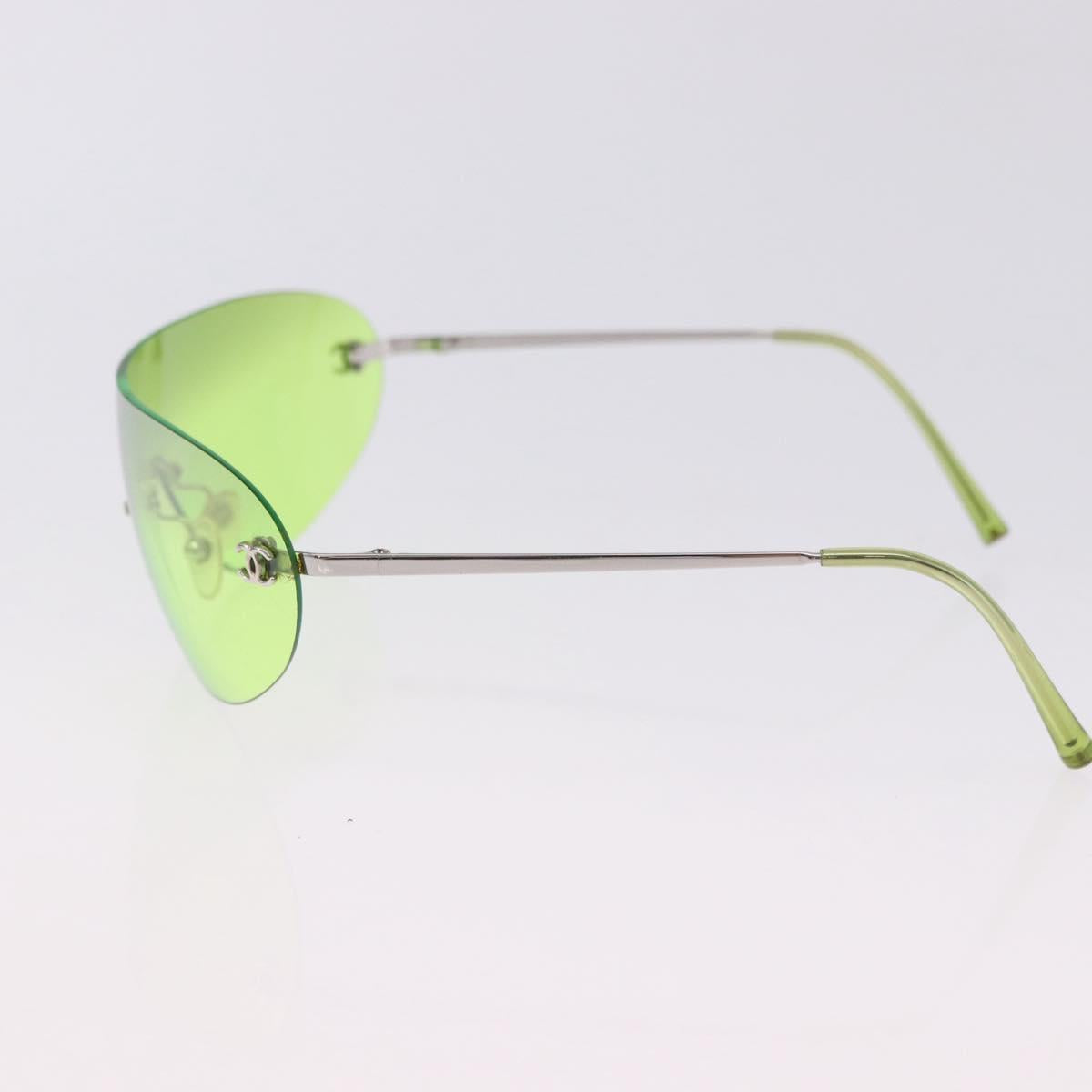 CHANEL Rimless Sunglasses Metal Green Silver CC Auth BA15023M