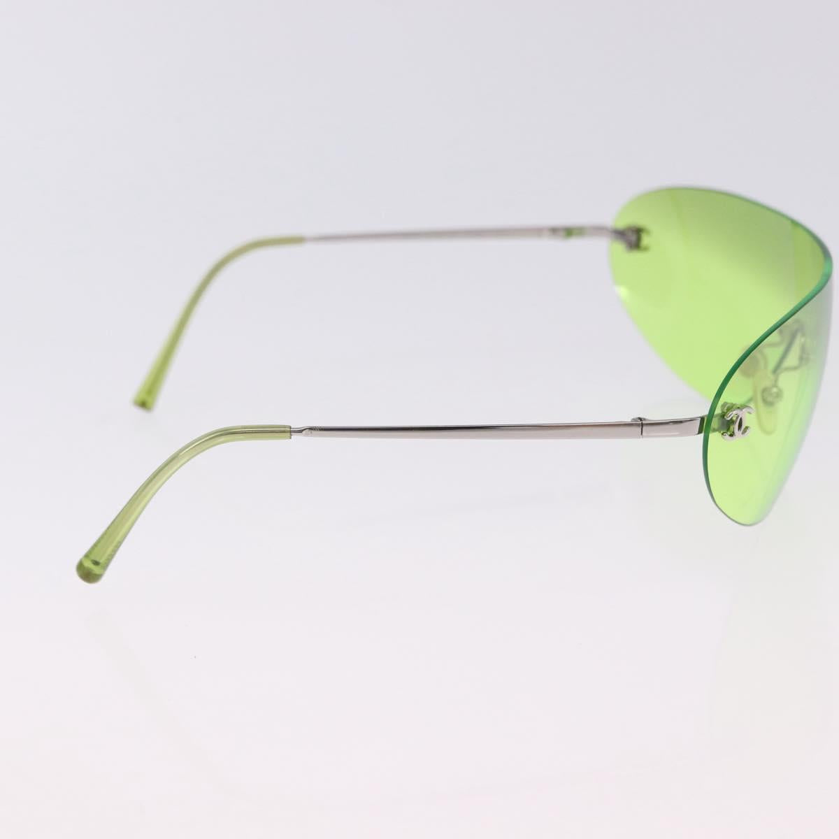 CHANEL Rimless Sunglasses Metal Green Silver CC Auth BA15023M