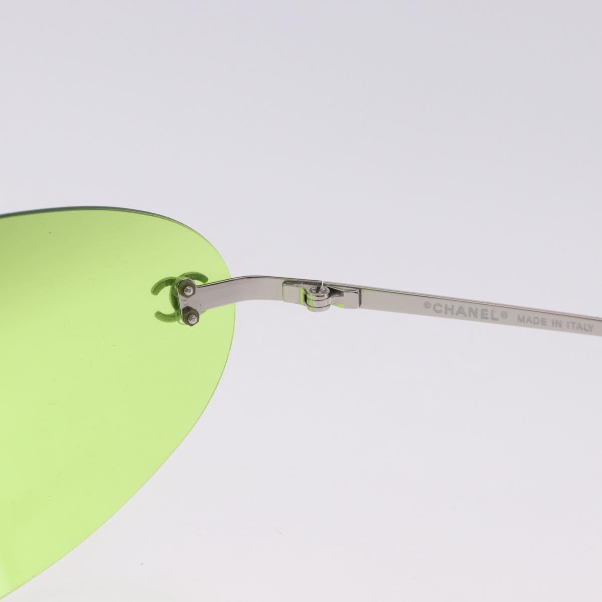 CHANEL Rimless Sunglasses Metal Green Silver CC Auth BA15023M