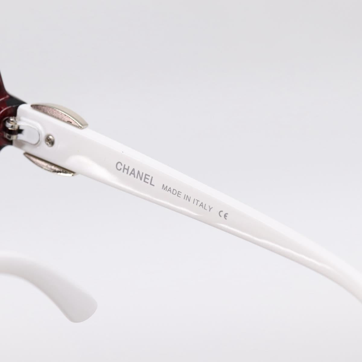 CHANEL Sunglasses Plastic White Silver CC Auth BA15024