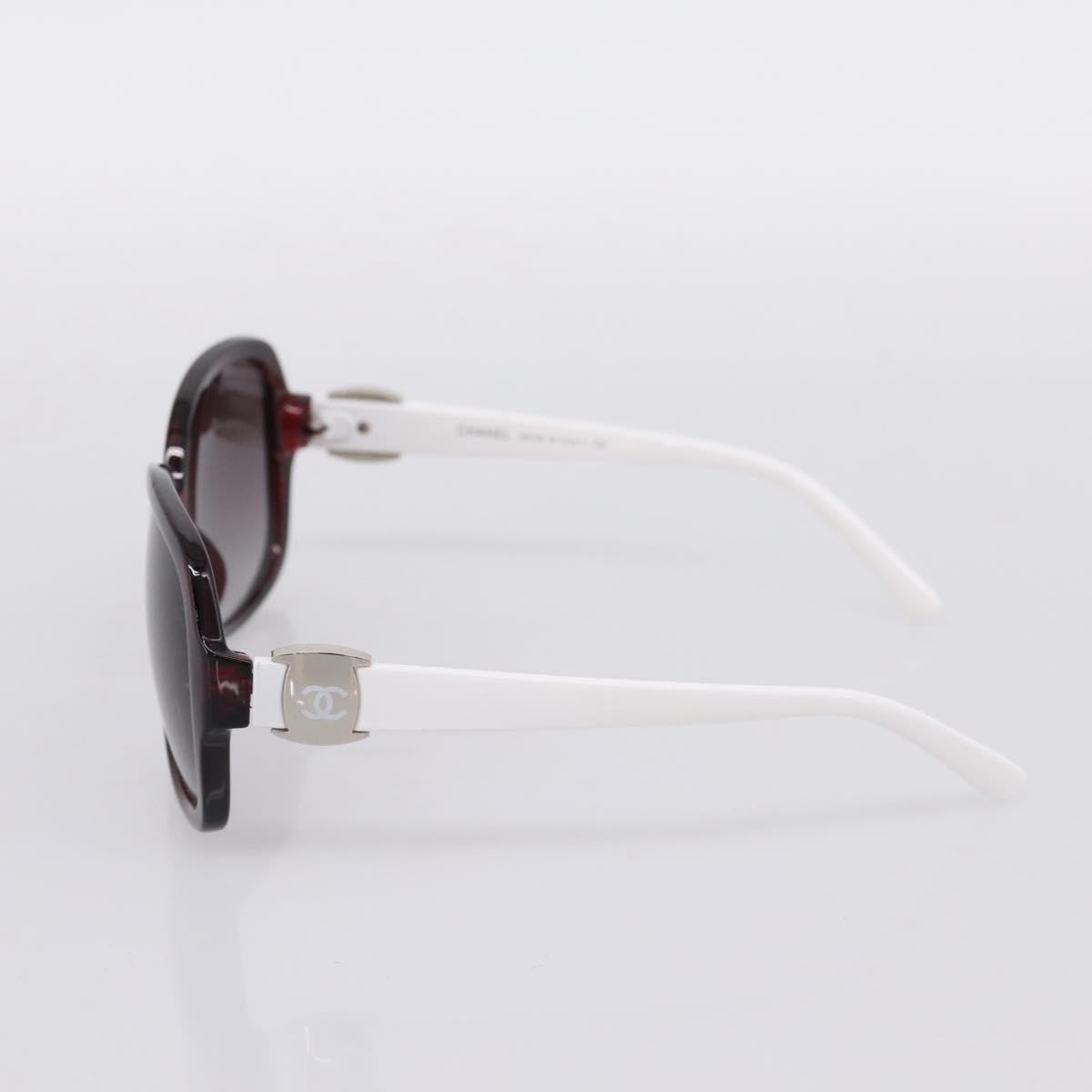 CHANEL Sunglasses Plastic White Silver CC Auth BA15024