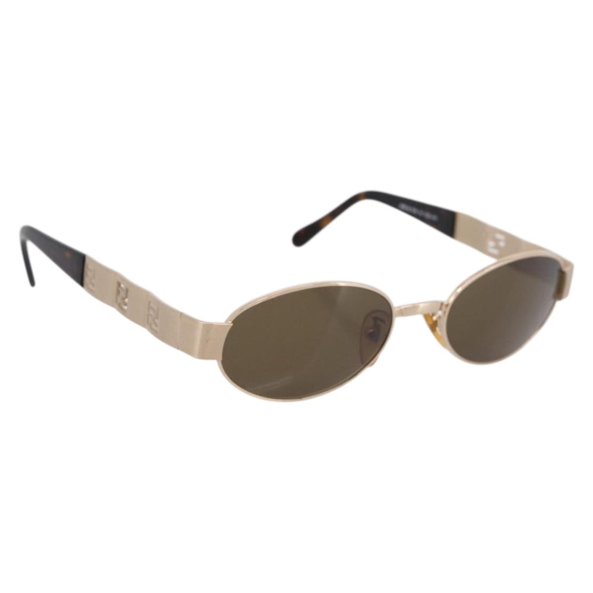 FENDI Sunglasses Metal Brown Gold Tone Auth BA15027