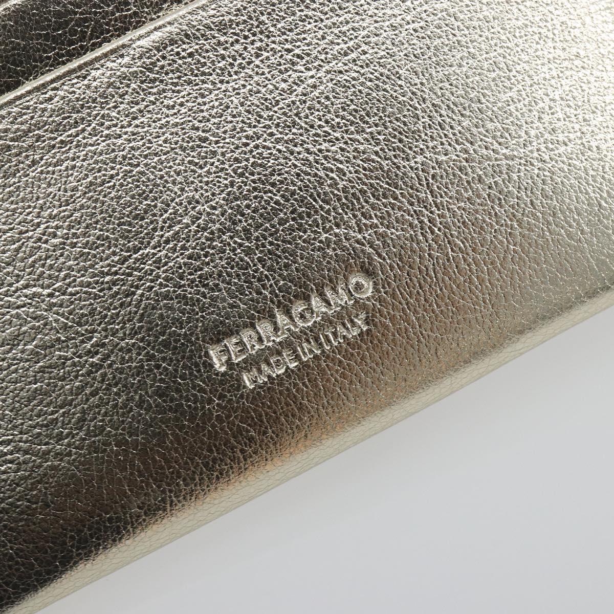 Salvatore Ferragamo Gancini Card Case Leather Champagne Gold Auth BA15034V