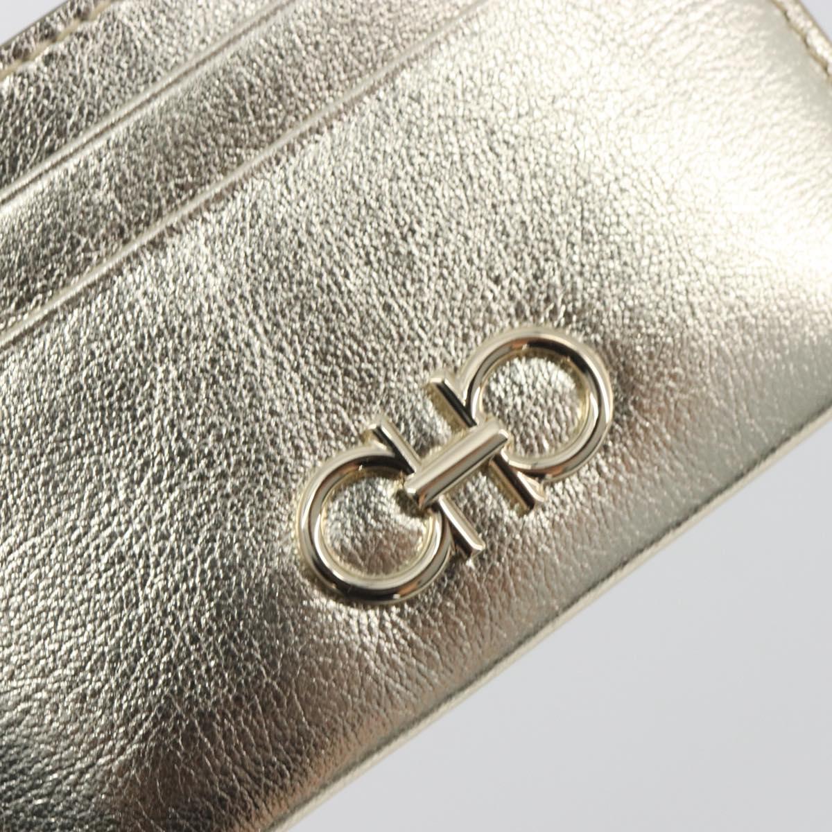 Salvatore Ferragamo Gancini Card Case Leather Champagne Gold Auth BA15034V