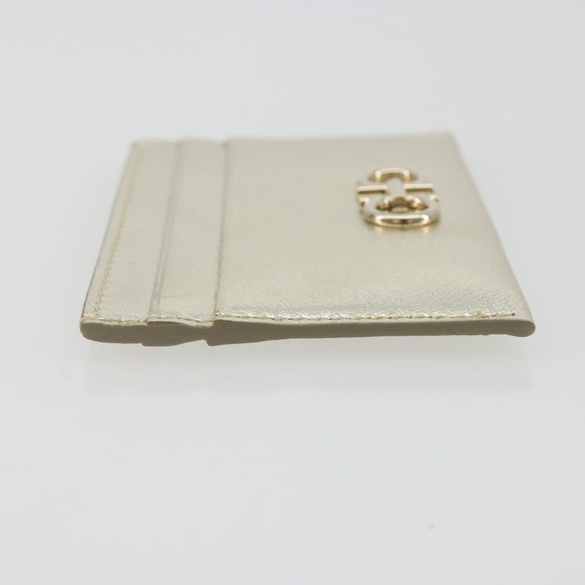 Salvatore Ferragamo Gancini Card Case Leather Champagne Gold Auth BA15034V