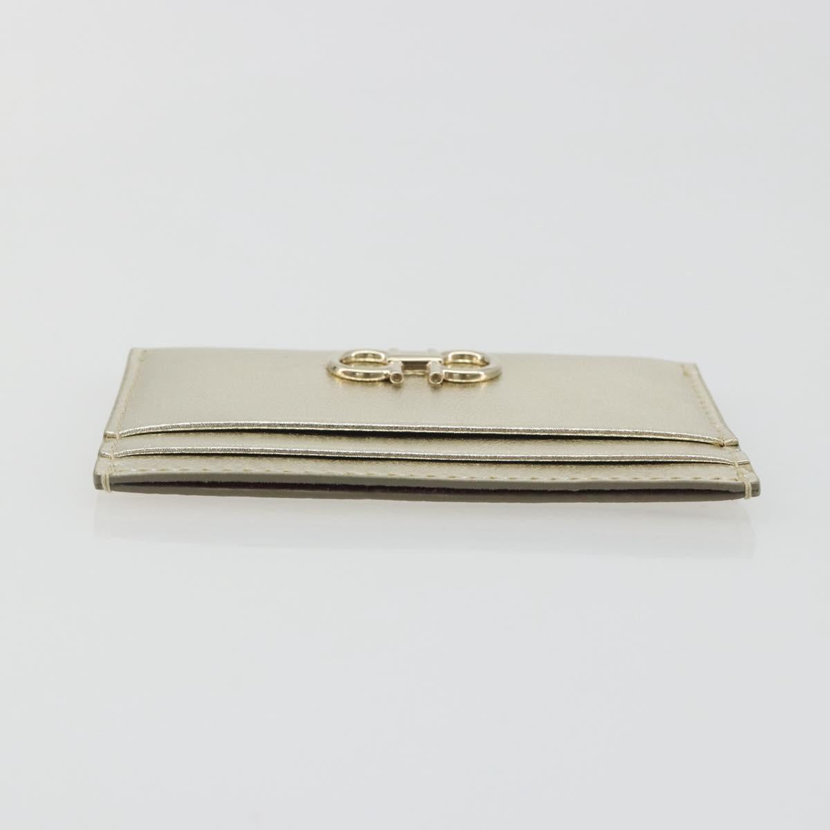 Salvatore Ferragamo Gancini Card Case Leather Champagne Gold Auth BA15034V