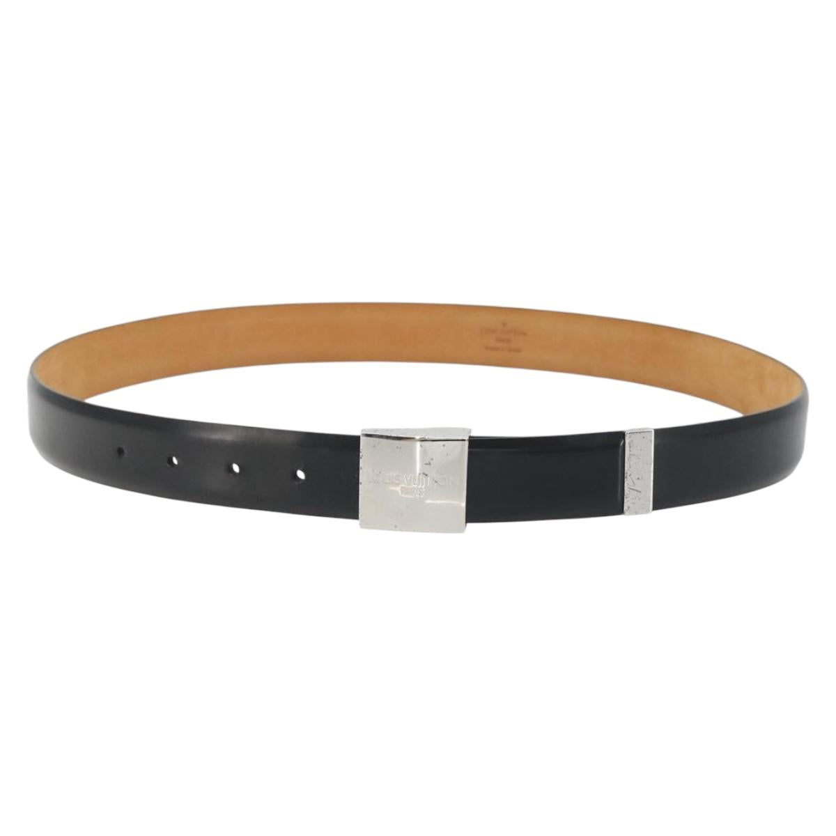LOUIS VUITTON Ceinture Carre Belt Leather ""90/36"" Black Silver LV Auth BA15036