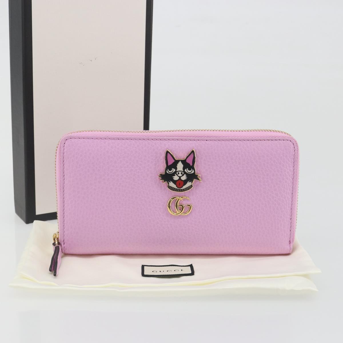 GUCCI GG Marmont Bosco Zip Around Long Wallet Leather Pink 499337 Auth BA15038V