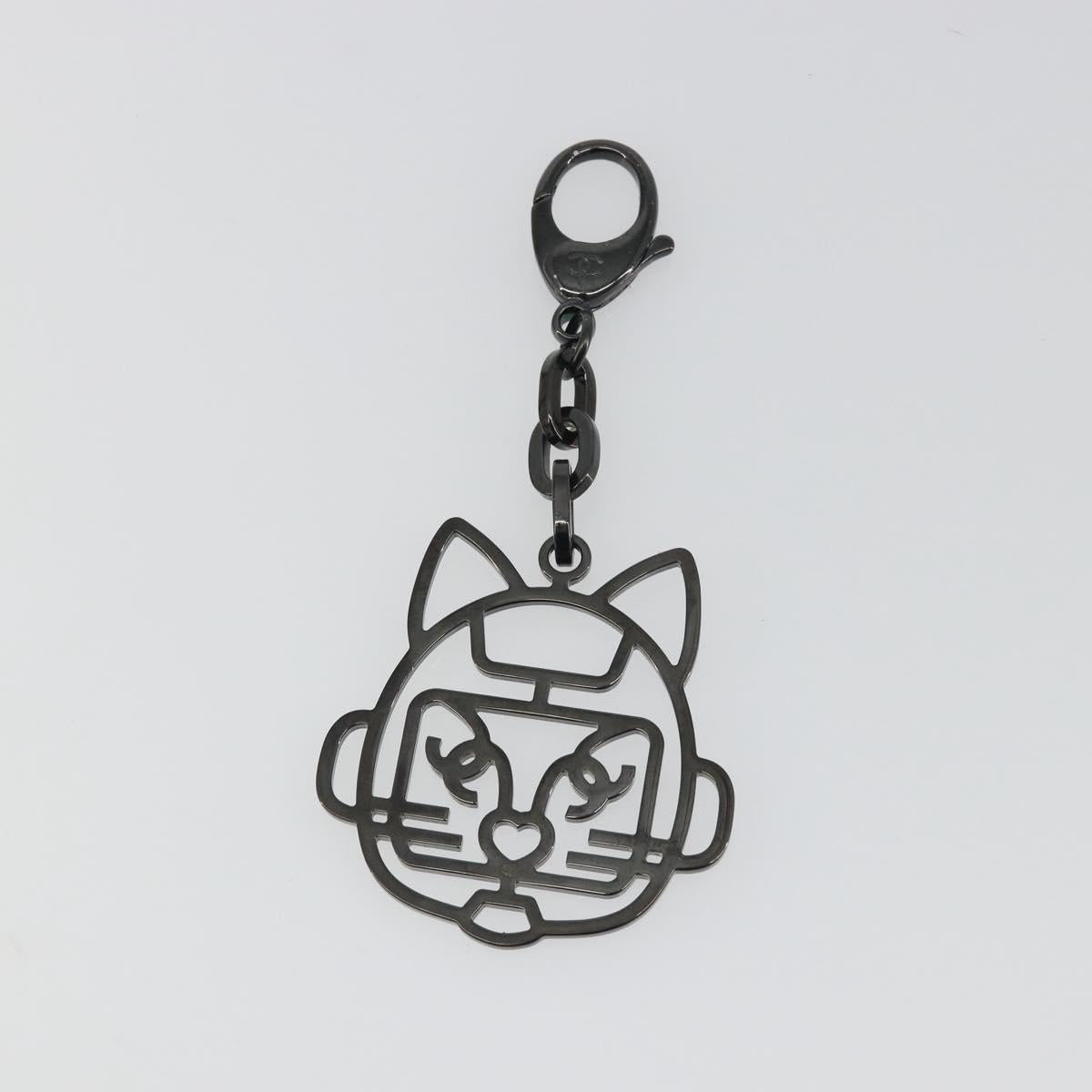 CHANEL Cat Robot Key Holder Metal Black CC Auth BA15043M