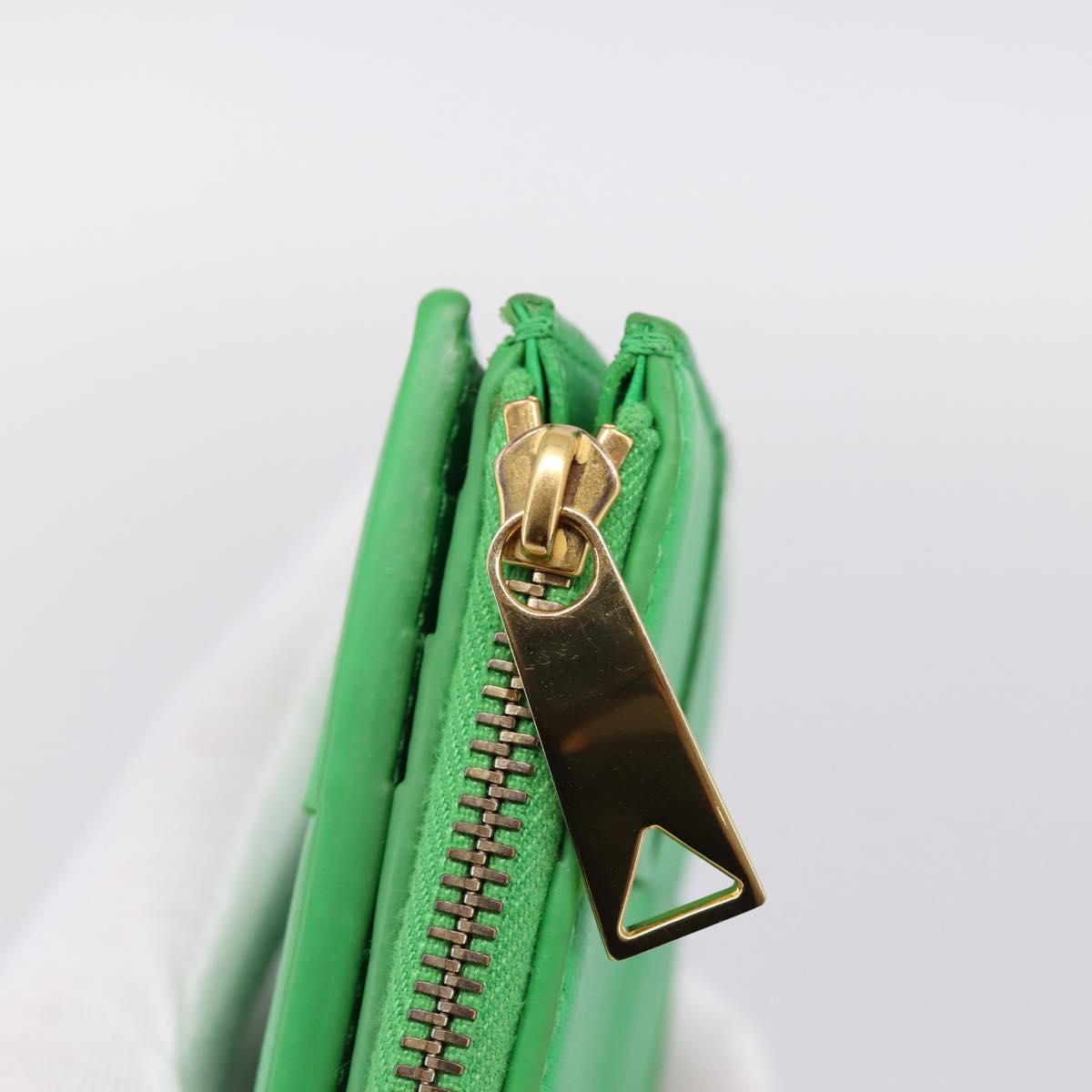 BOTTEGA VENETA MAXI INTRECCIATO Bifold Wallet Leather Green Gold Auth BA15047