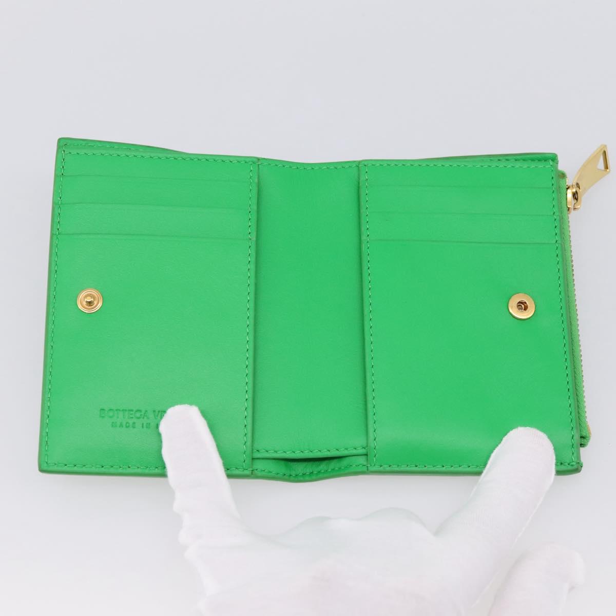 BOTTEGA VENETA MAXI INTRECCIATO Bifold Wallet Leather Green Gold Auth BA15047