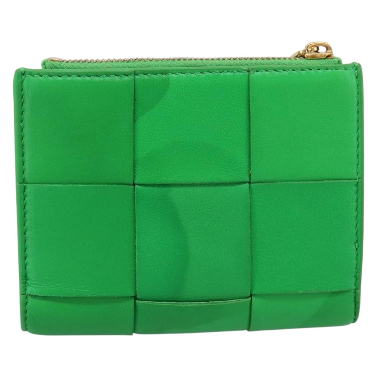BOTTEGA VENETA MAXI INTRECCIATO Bifold Wallet Leather Green Gold Auth BA15047