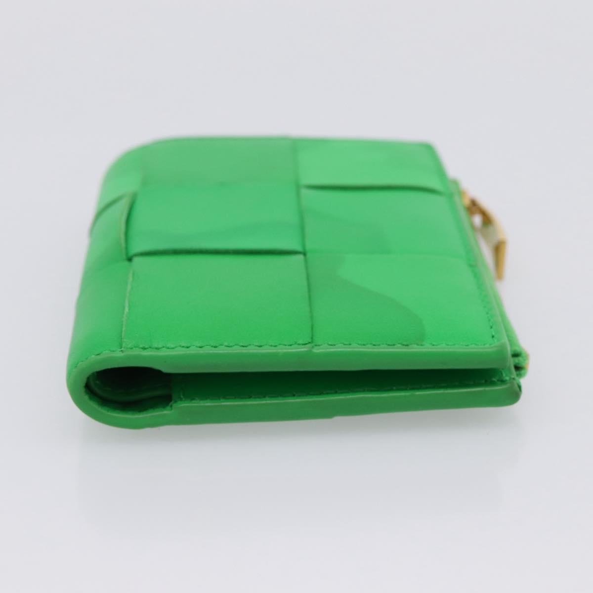 BOTTEGA VENETA MAXI INTRECCIATO Bifold Wallet Leather Green Gold Auth BA15047