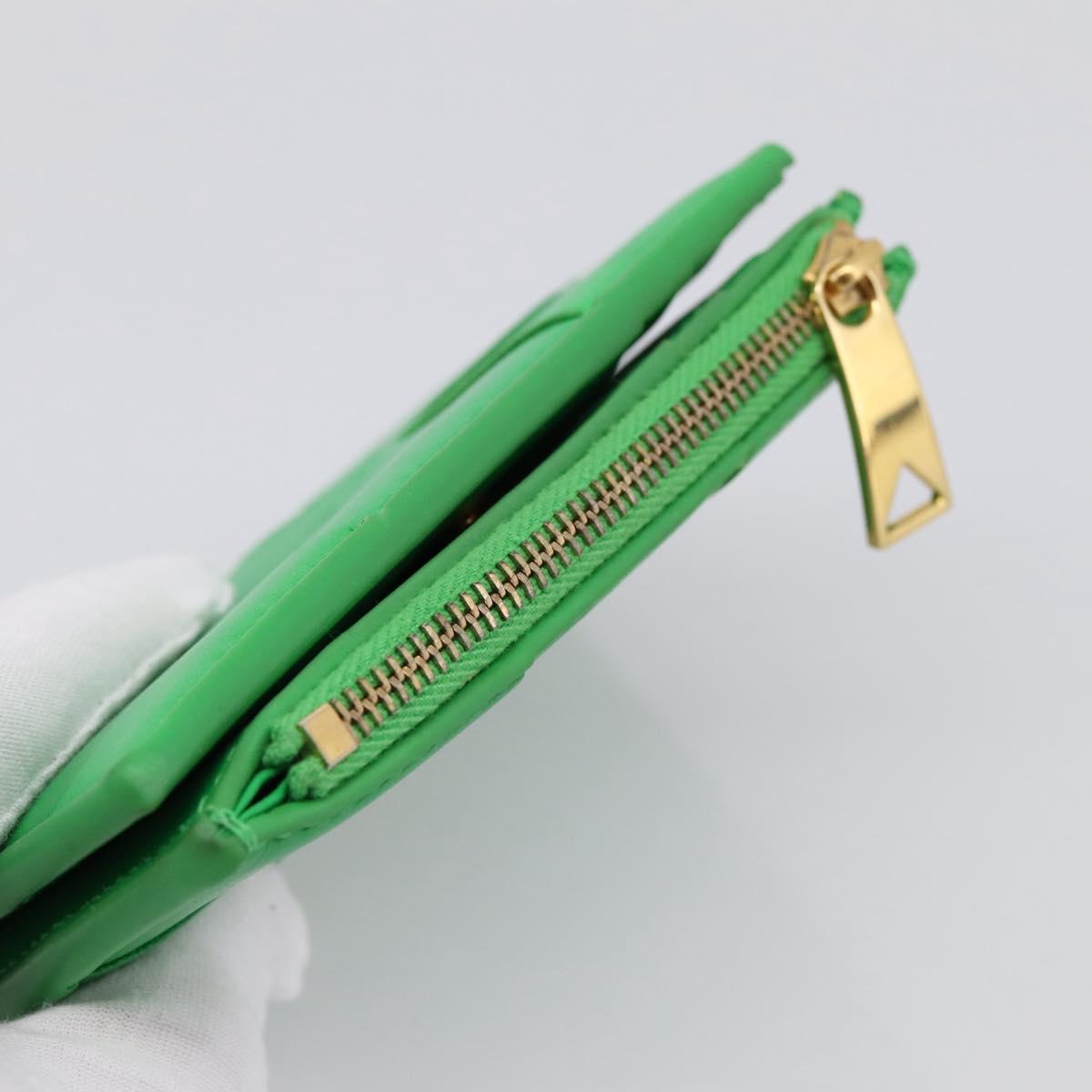 BOTTEGA VENETA MAXI INTRECCIATO Bifold Wallet Leather Green Gold Auth BA15047