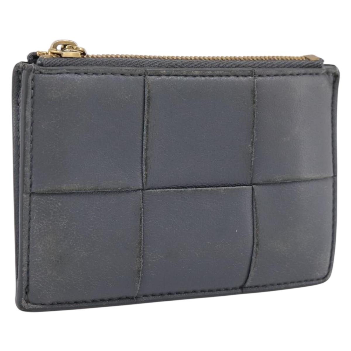 BOTTEGA VENETA MAXI INTRECCIATO Coin Purse Leather Gray Gold Tone Auth BA15048