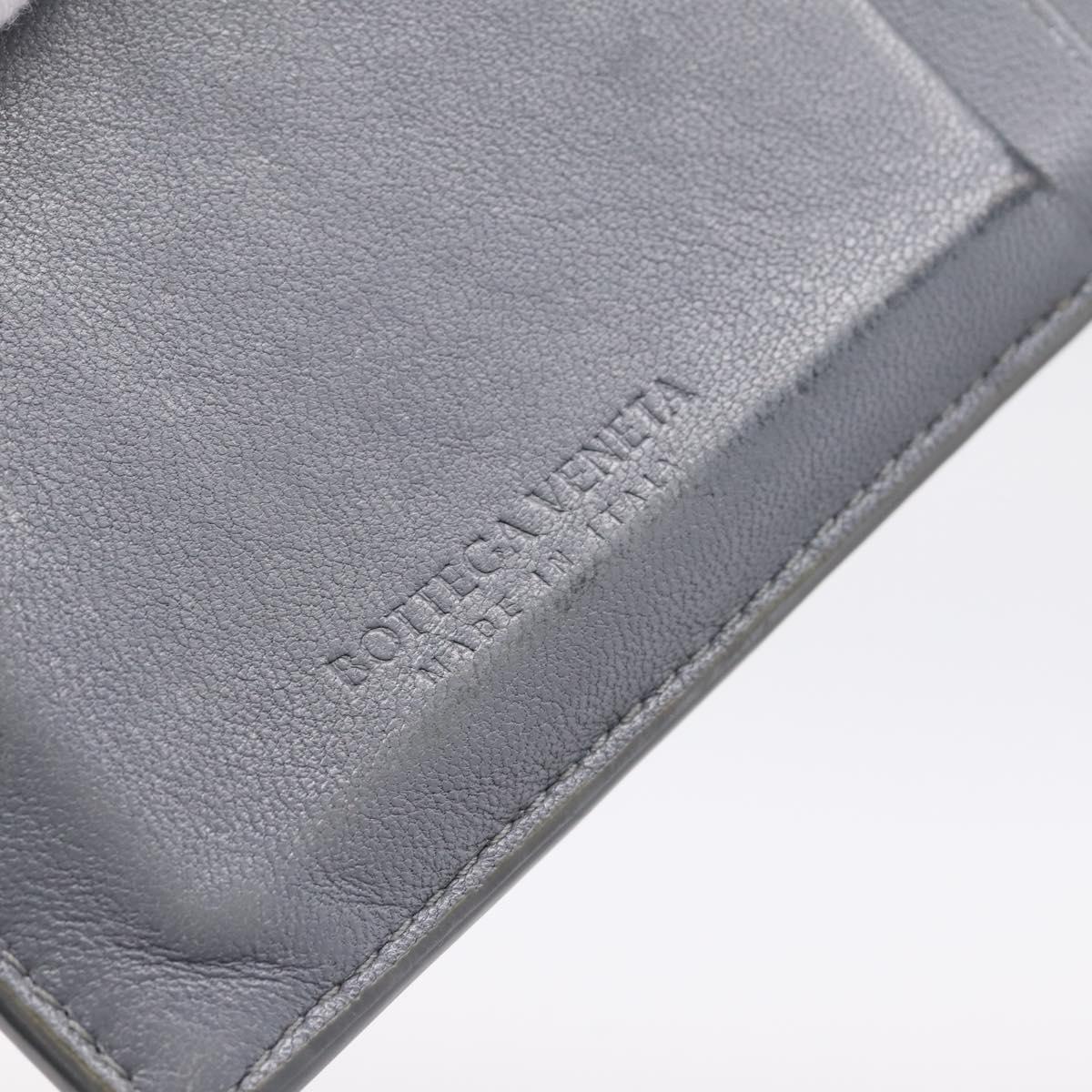 BOTTEGA VENETA MAXI INTRECCIATO Coin Purse Leather Gray Gold Tone Auth BA15048
