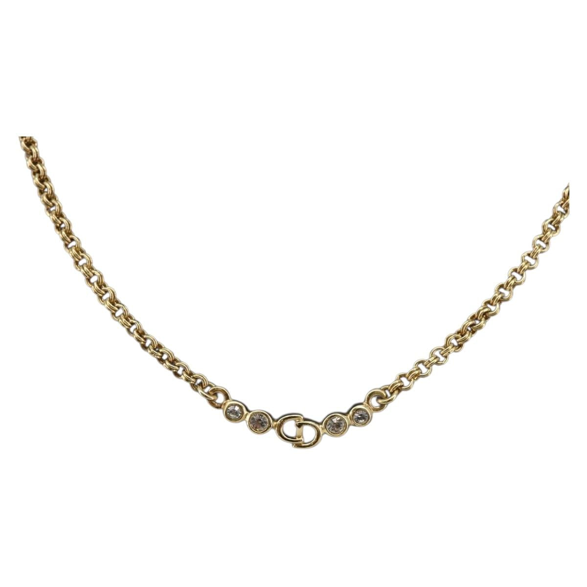 Christian Dior Necklace Metal Gold Tone Auth BA15049V