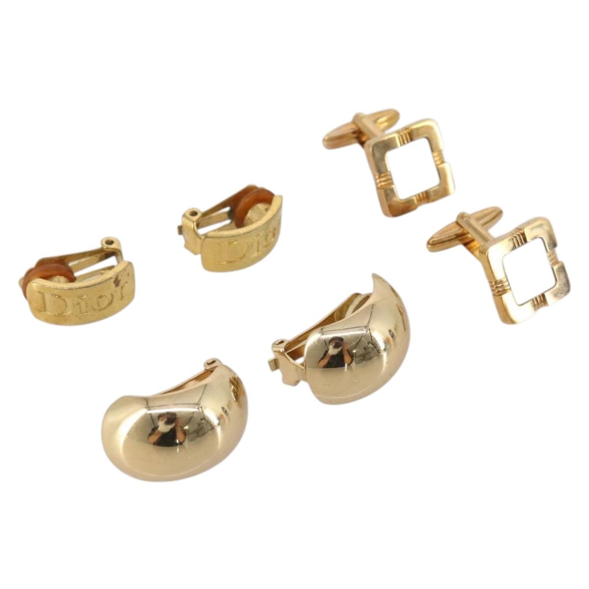Christian Dior Cuffs Earring Metal 3 Set Gold Tone Auth BA15051