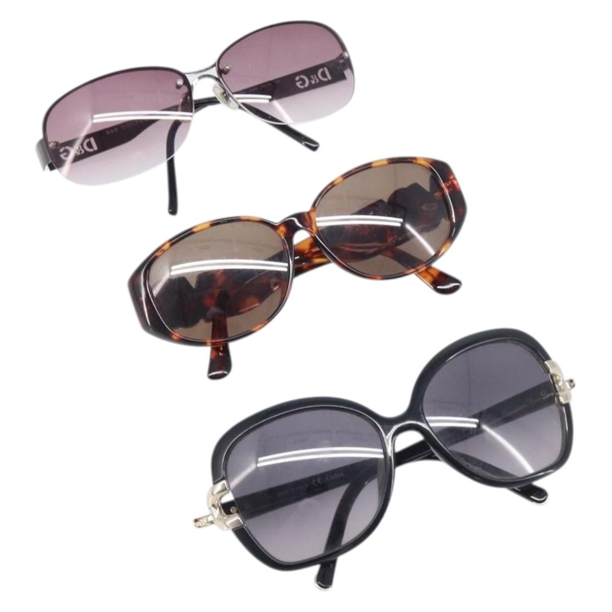 Chloe D&G YSL Sunglasses Plastic 3 Set Brown Black Gold Auth BA15061