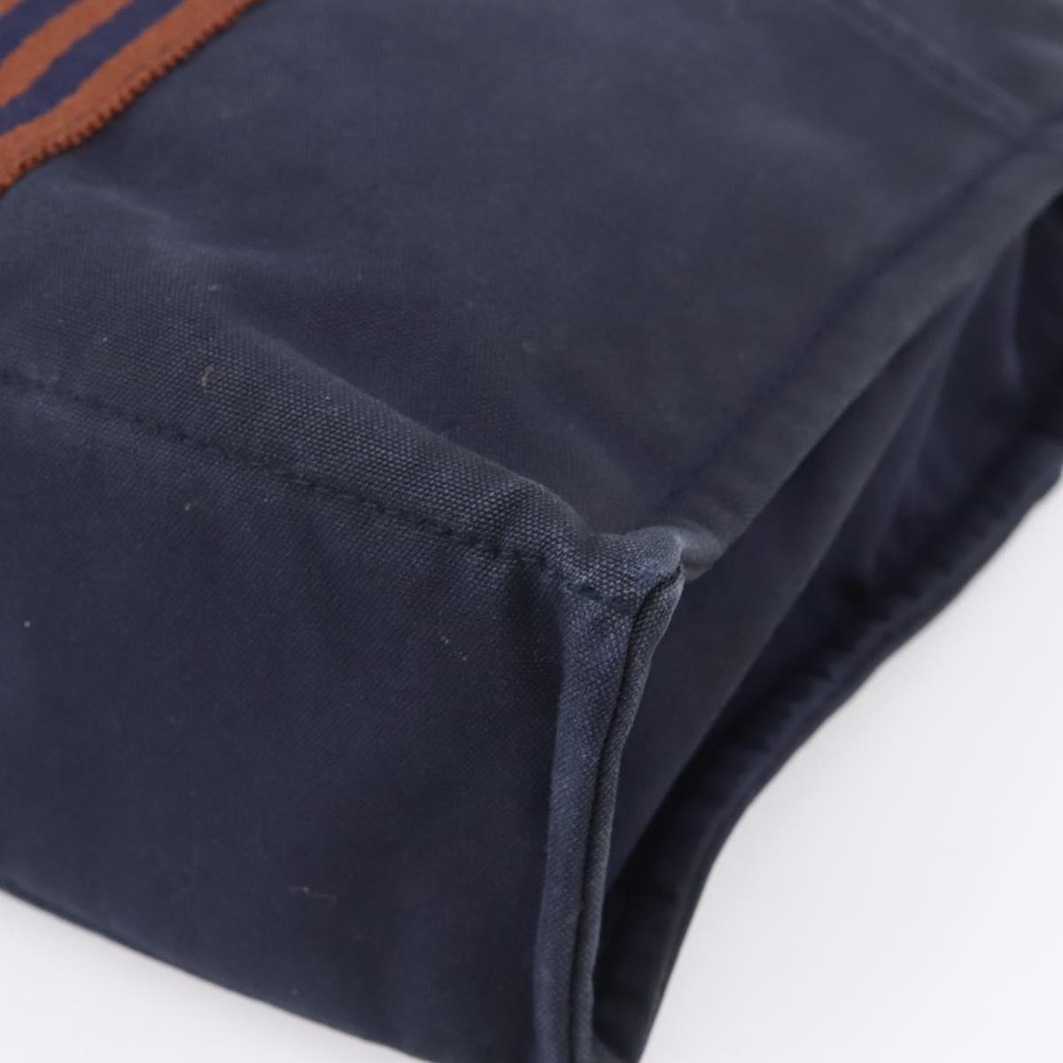 HERMES Fourre Tout MM Hand Bag Cotton Navy Silver Auth BA15062