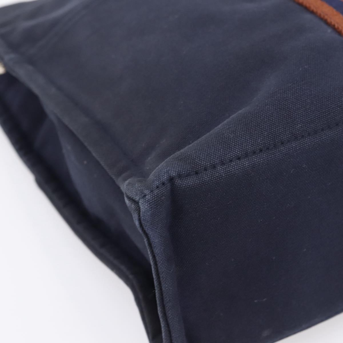 HERMES Fourre Tout MM Hand Bag Cotton Navy Silver Auth BA15062