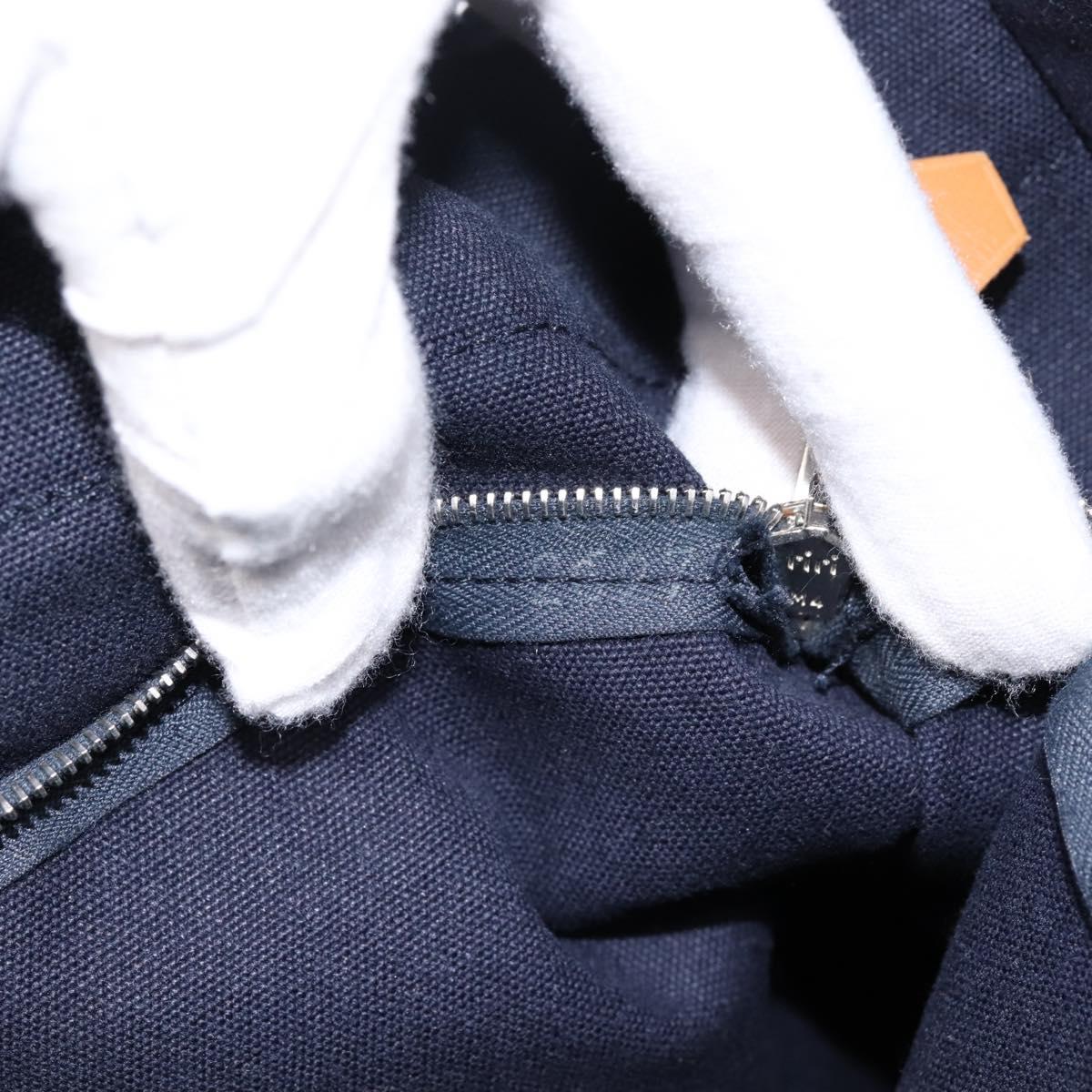 HERMES Fourre Tout MM Hand Bag Cotton Navy Silver Auth BA15062