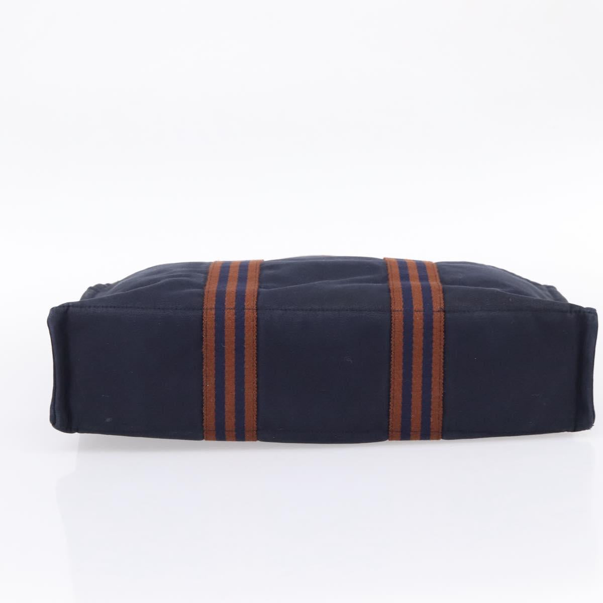 HERMES Fourre Tout MM Hand Bag Cotton Navy Silver Auth BA15062