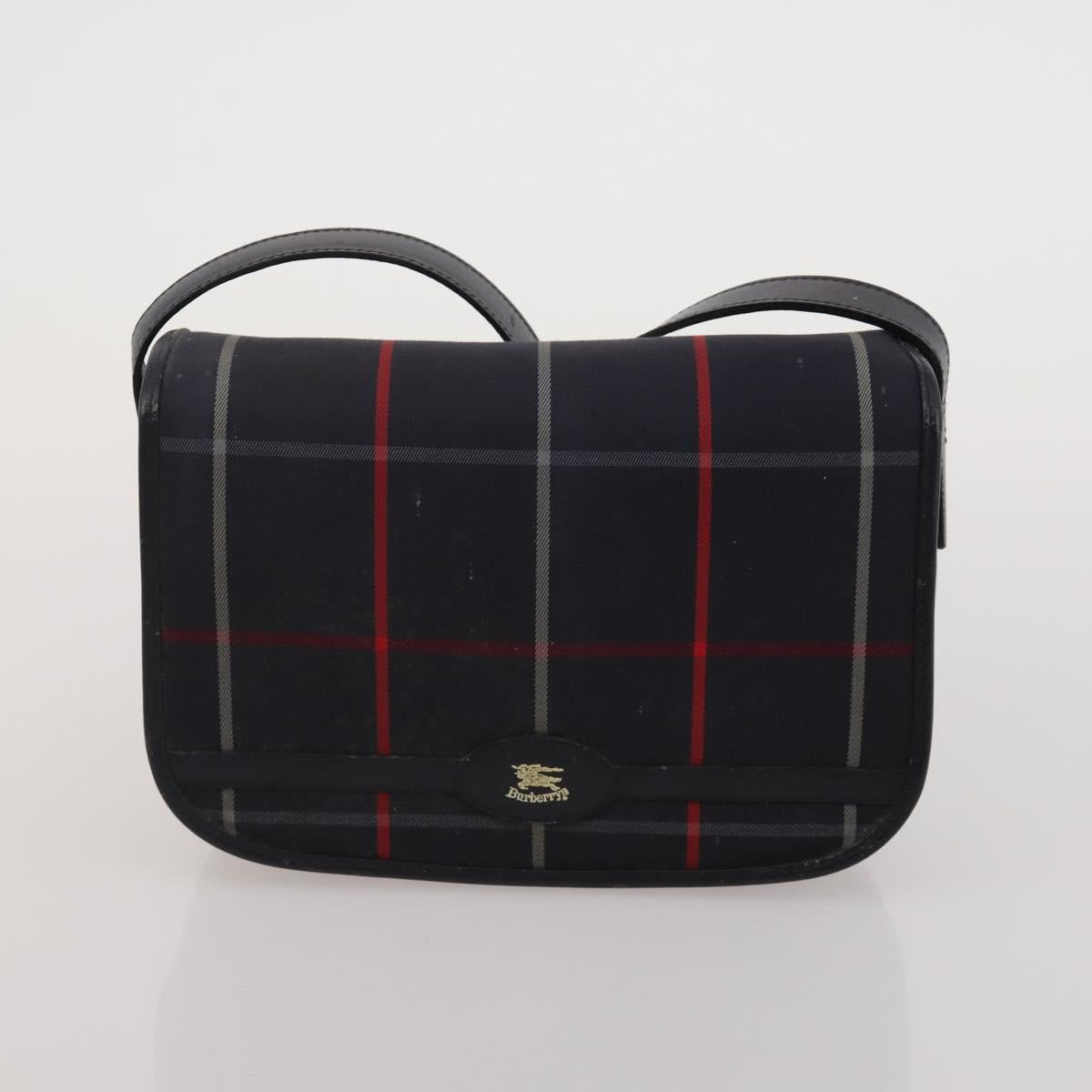 BURBERRY Shoulder Bag Hand Bag Canvas Leather 3 Set Navy Beige Auth BA15066