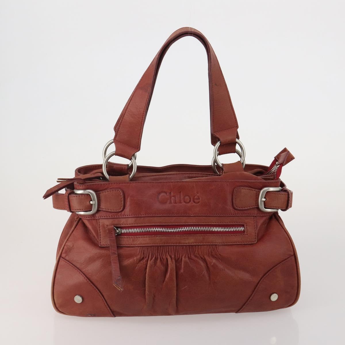 Chloe Hand Bag Canvas Leather 2 Set Khaki Red Auth BA15069