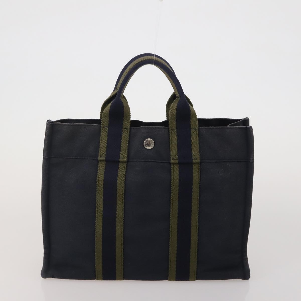 HERMES Fourre Tout Hand Bag Cotton 4 Set Navy Red gray Auth BA15070