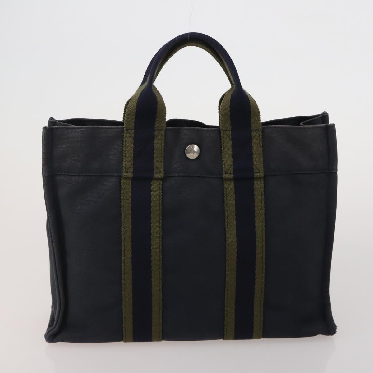 HERMES Fourre Tout Hand Bag Cotton 4 Set Navy Red gray Auth BA15070