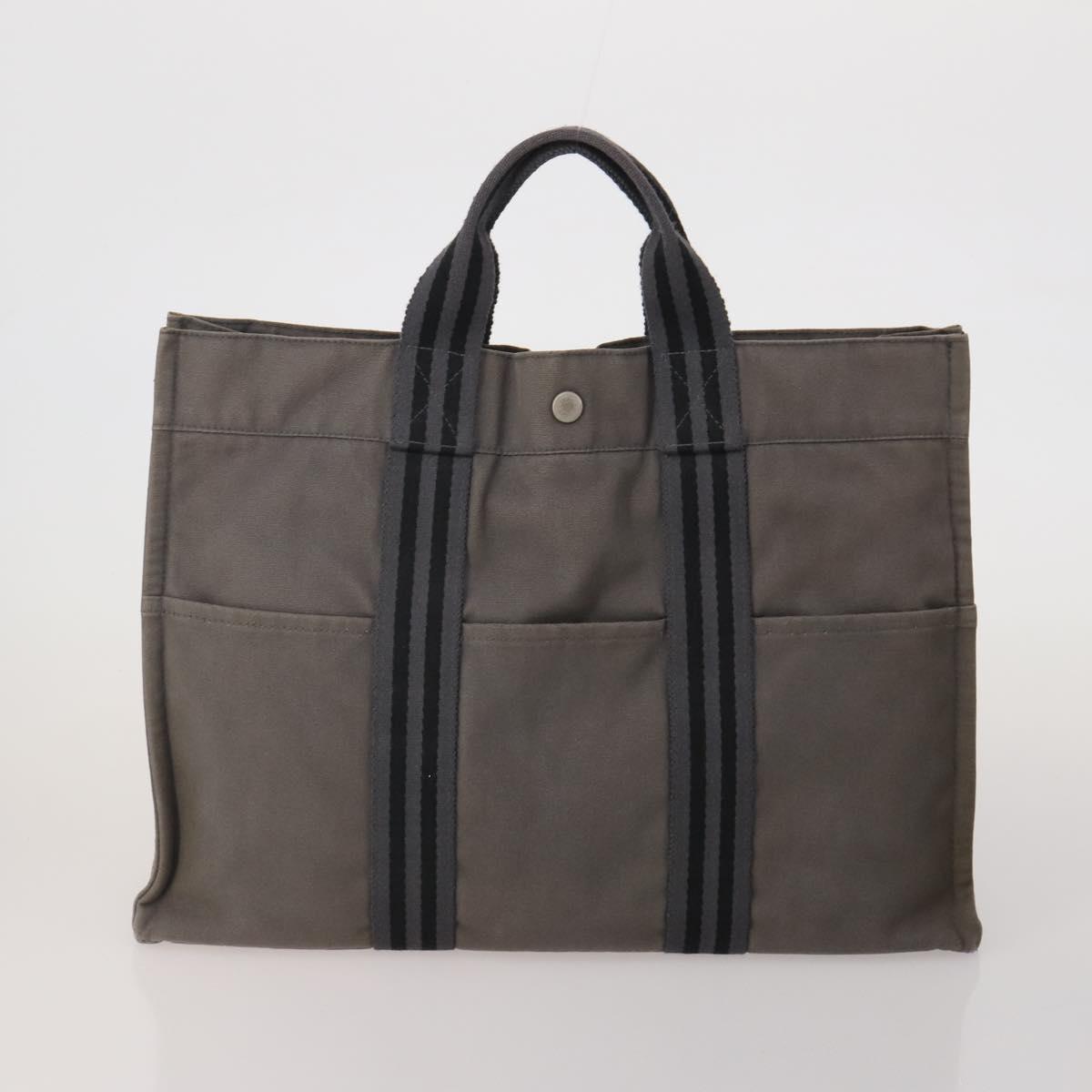 HERMES Fourre Tout Hand Bag Cotton 4 Set Navy Red gray Auth BA15070