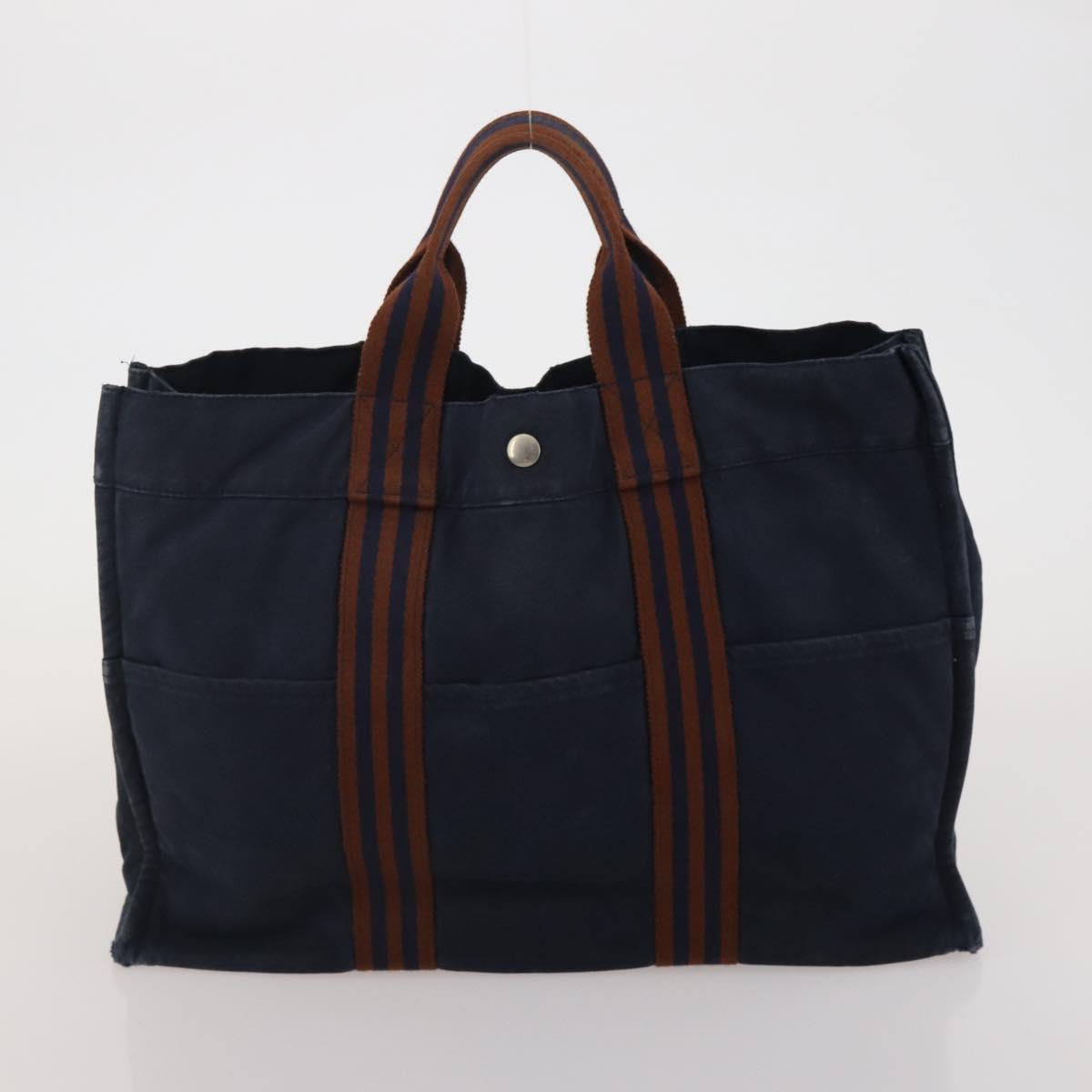 HERMES Fourre Tout Hand Bag Cotton 4 Set Navy Red gray Auth BA15070