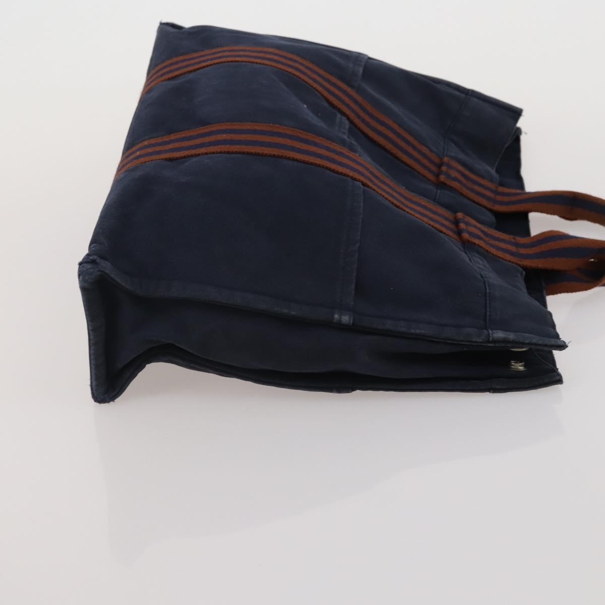 HERMES Fourre Tout Hand Bag Cotton 4 Set Navy Red gray Auth BA15070