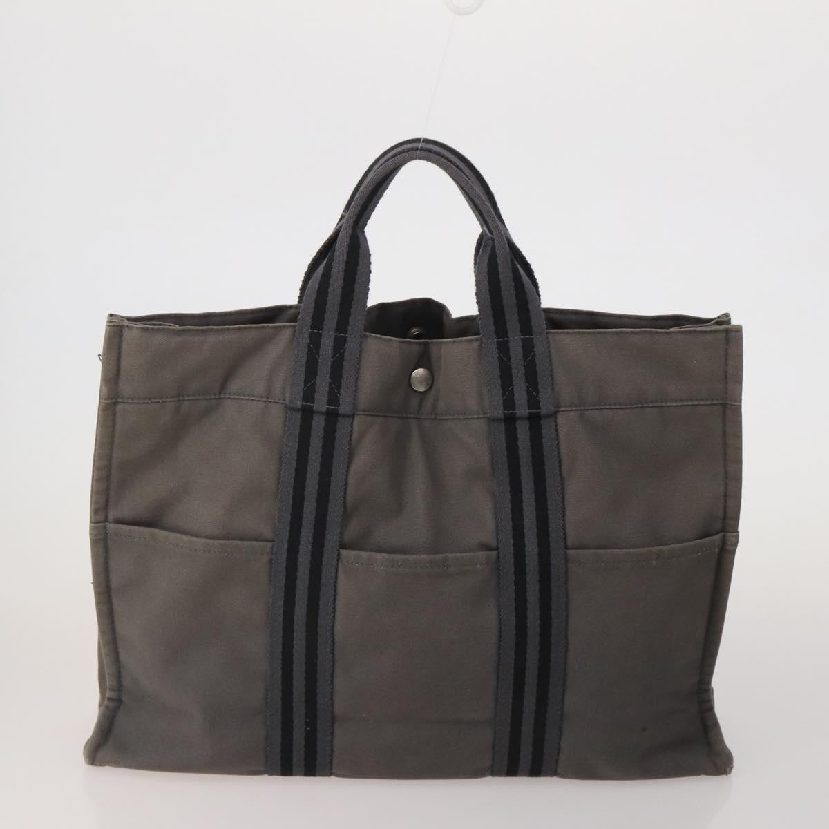 HERMES Fourre Tout Hand Bag Cotton 4 Set Navy Red gray Auth BA15070