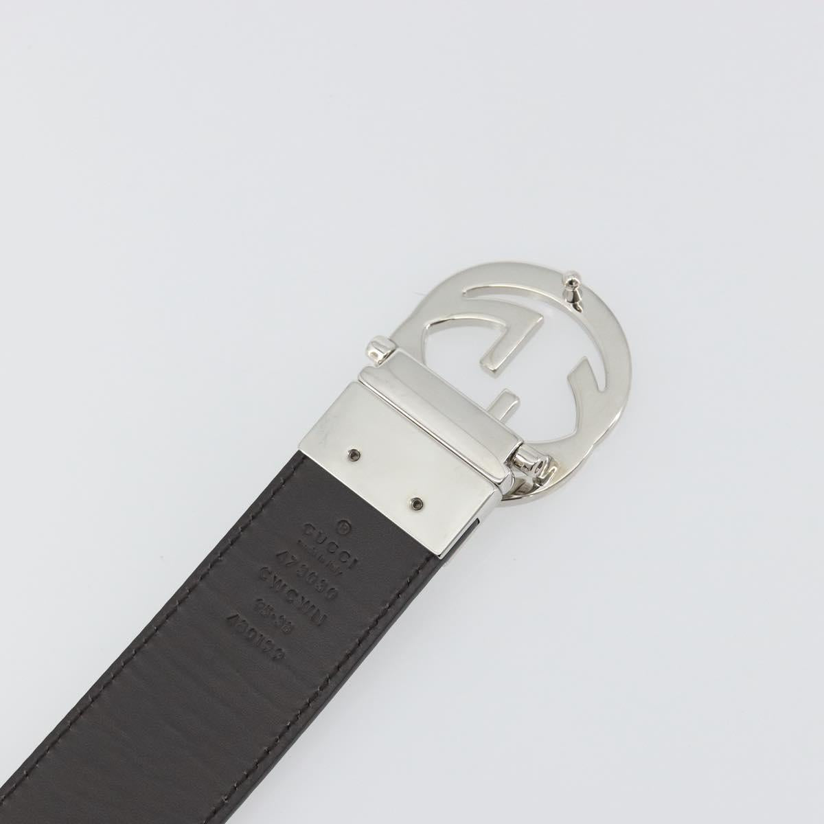 GUCCI GuccissimaGG Interlocking G Belt Leather Black Silver 473030 Auth BA15074V
