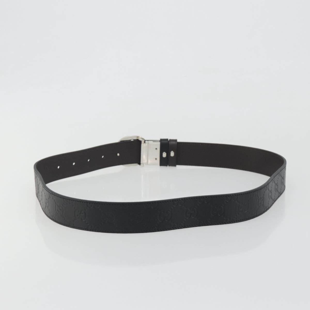 GUCCI GuccissimaGG Interlocking G Belt Leather Black Silver 473030 Auth BA15074V