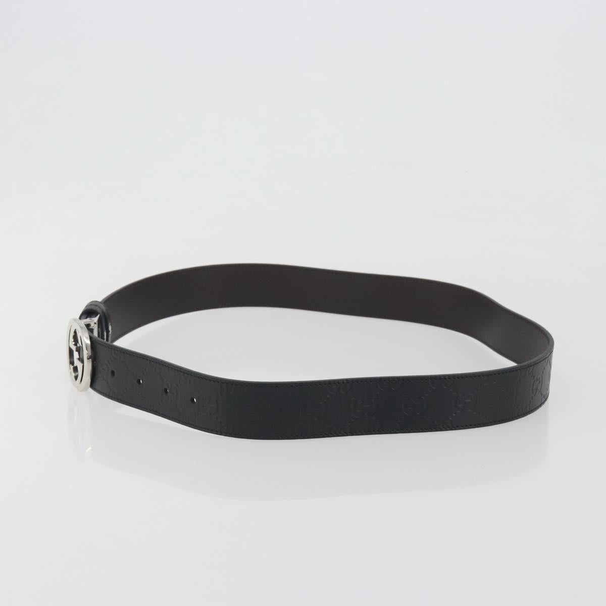 GUCCI GuccissimaGG Interlocking G Belt Leather Black Silver 473030 Auth BA15074V