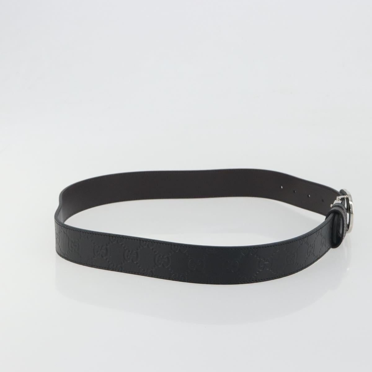 GUCCI GuccissimaGG Interlocking G Belt Leather Black Silver 473030 Auth BA15074V