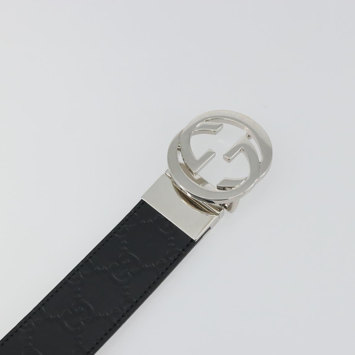 GUCCI GuccissimaGG Interlocking G Belt Leather Black Silver 473030 Auth BA15074V