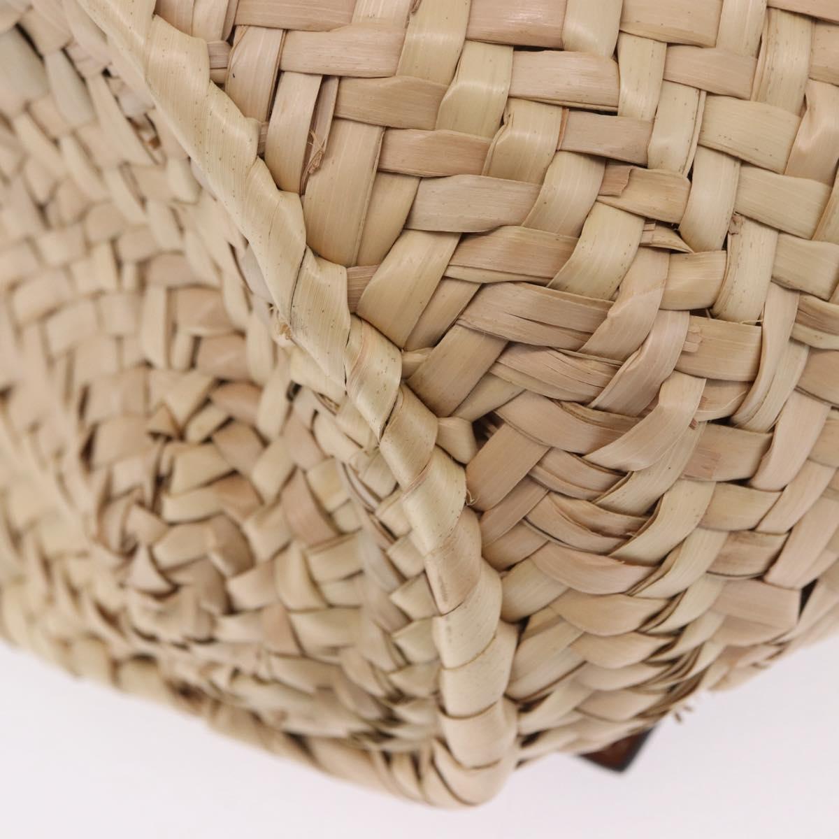 LOEWE Basket Bag Hand Bag Raffia Beige Silver Auth BA15075A