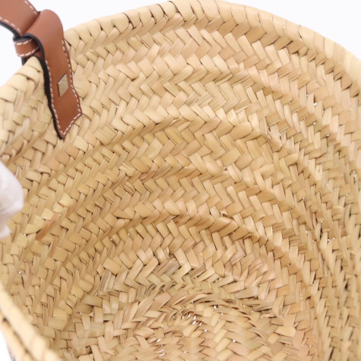 LOEWE Basket Bag Hand Bag Raffia Beige Silver Auth BA15075A