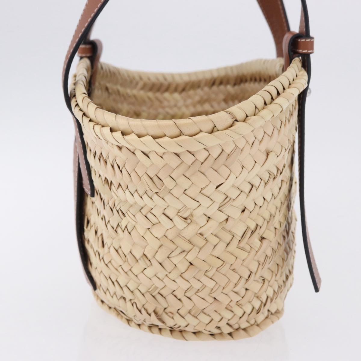 LOEWE Basket Bag Hand Bag Raffia Beige Silver Auth BA15075A