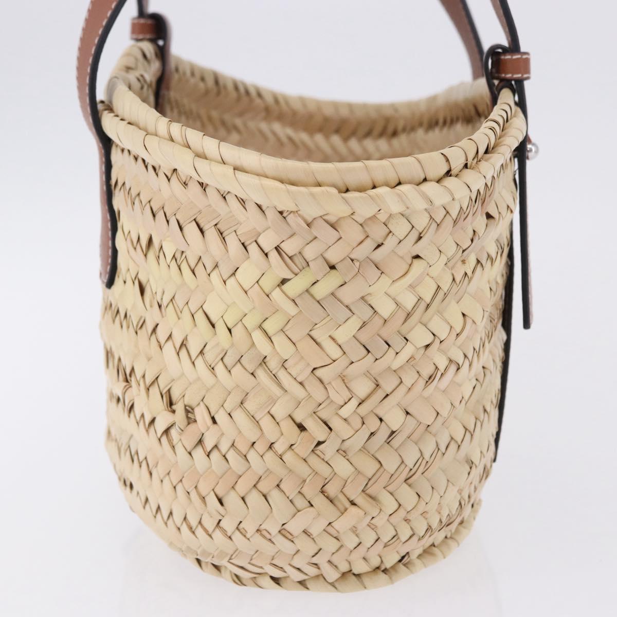 LOEWE Basket Bag Hand Bag Raffia Beige Silver Auth BA15075A