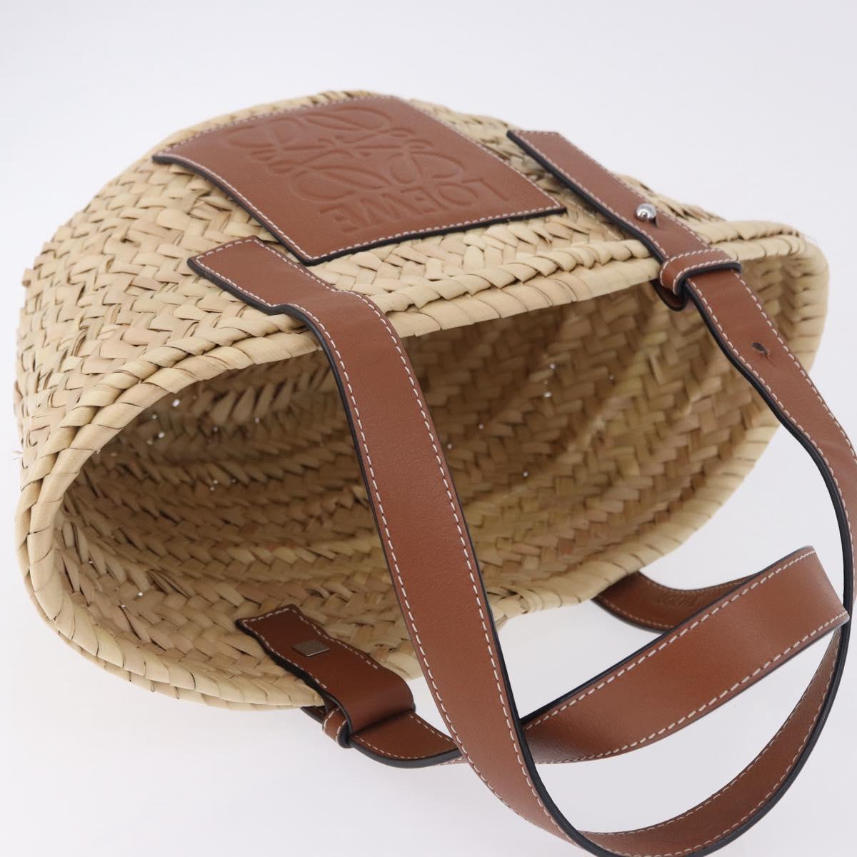LOEWE Basket Bag Hand Bag Raffia Beige Silver Auth BA15075A