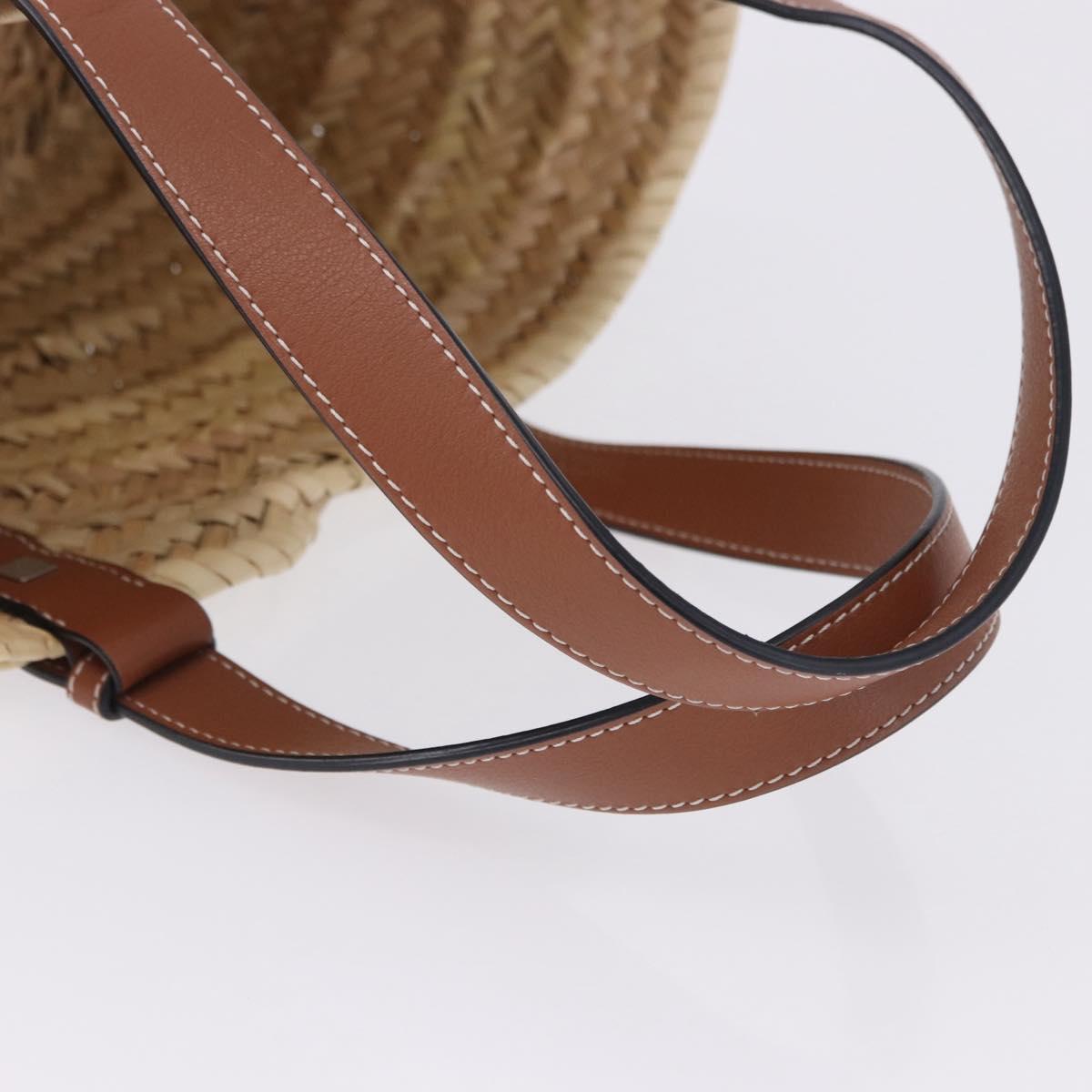 LOEWE Basket Bag Hand Bag Raffia Beige Silver Auth BA15075A