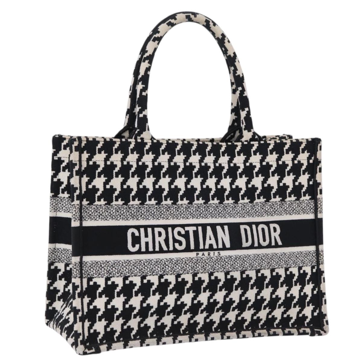 Christian Dior Staggered Pattern Book Tote Medium Bag Canvas Black Auth BA15076M