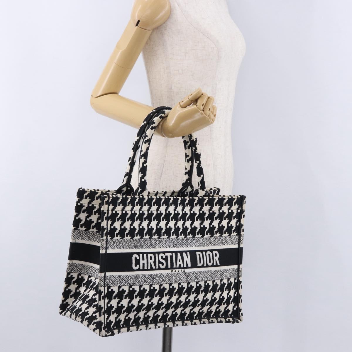 Christian Dior Staggered Pattern Book Tote Medium Bag Canvas Black Auth BA15076M