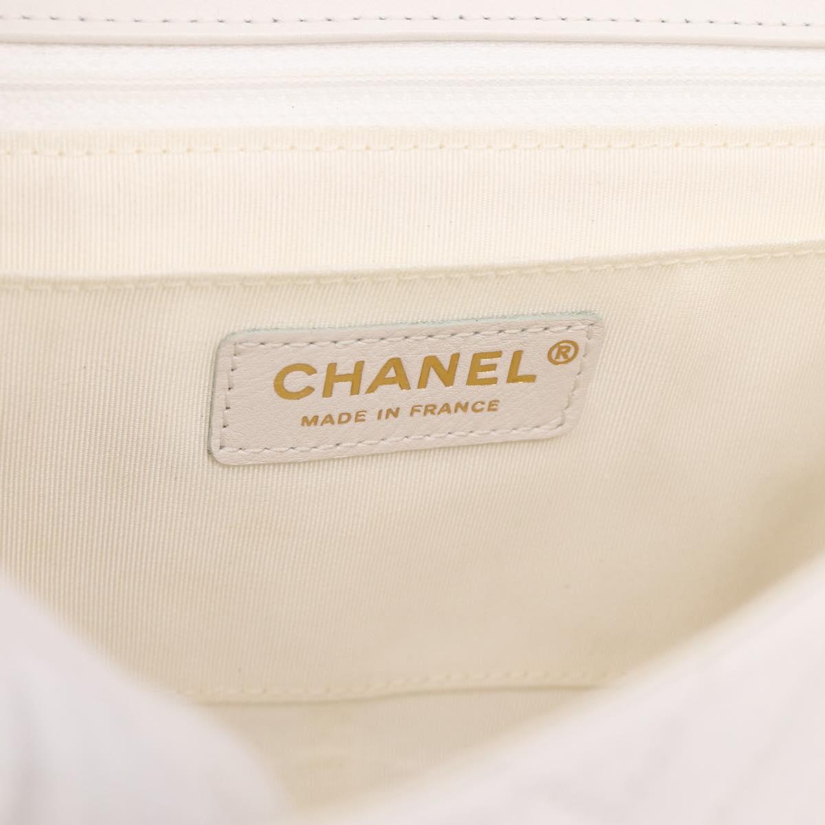 CHANEL V Stitch Chain Chevron Shoulder Bag Leather White Navy CC Auth BA15077SAM