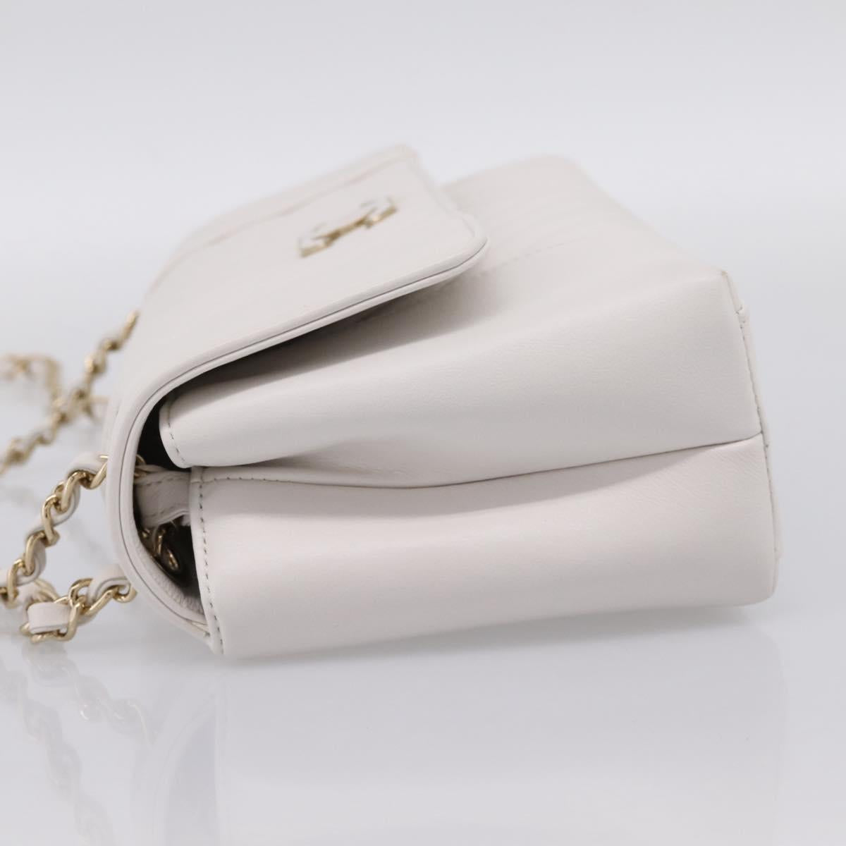 CHANEL V Stitch Chain Chevron Shoulder Bag Leather White Navy CC Auth BA15077SAM
